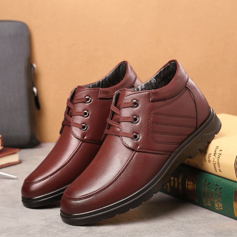Men Comfy Microfiber Leather Warm Lined Lace up Business Casual Boots - MRSLM