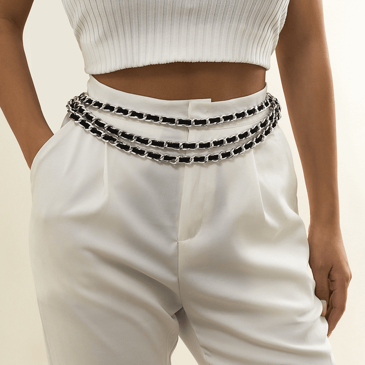 Women'S Simple Flocking Fabric Multilayer Waist Chain - MRSLM