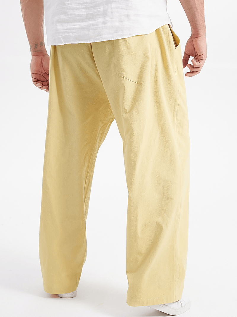 Plus Size Mens Solid Color Cotton Drawstring Pants with Pocket - MRSLM
