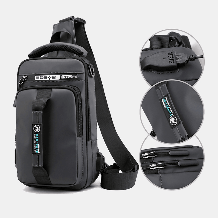 Men Waterproof Fashion Light Weight Oxfords Chest Bag Shoulder Bag with USB Charging Port for Outdoor - MRSLM