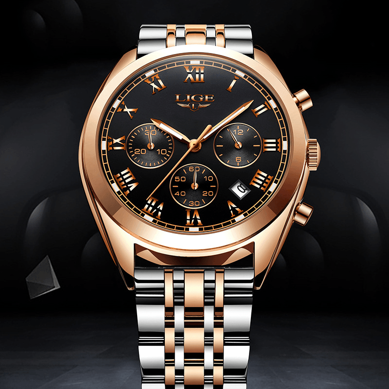 LIGE 9852 24 Hour Date Display Men Wrist Watch Business Style Quartz Watch - MRSLM