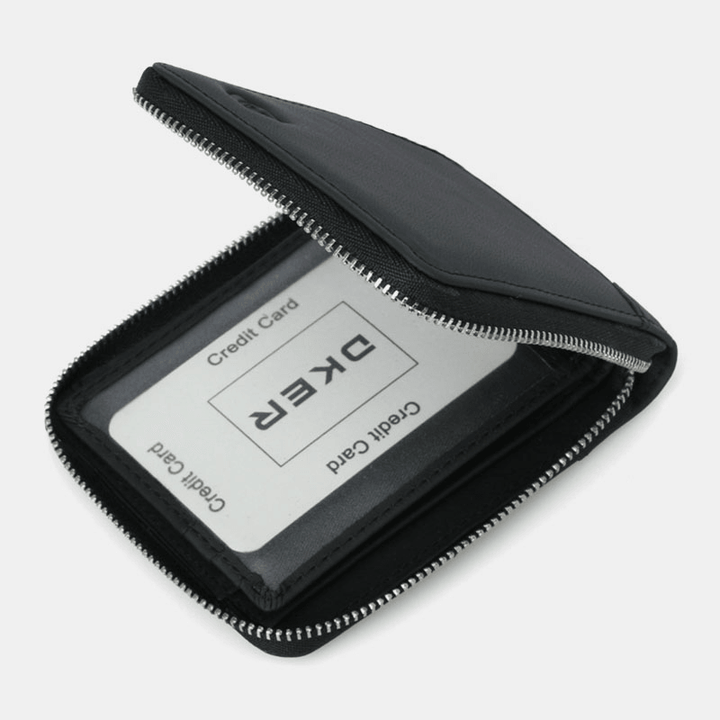 Men Genuine Leather RFID Blocking Anti-Theft Zipper Retro Cowhide Card Holder Wallet - MRSLM