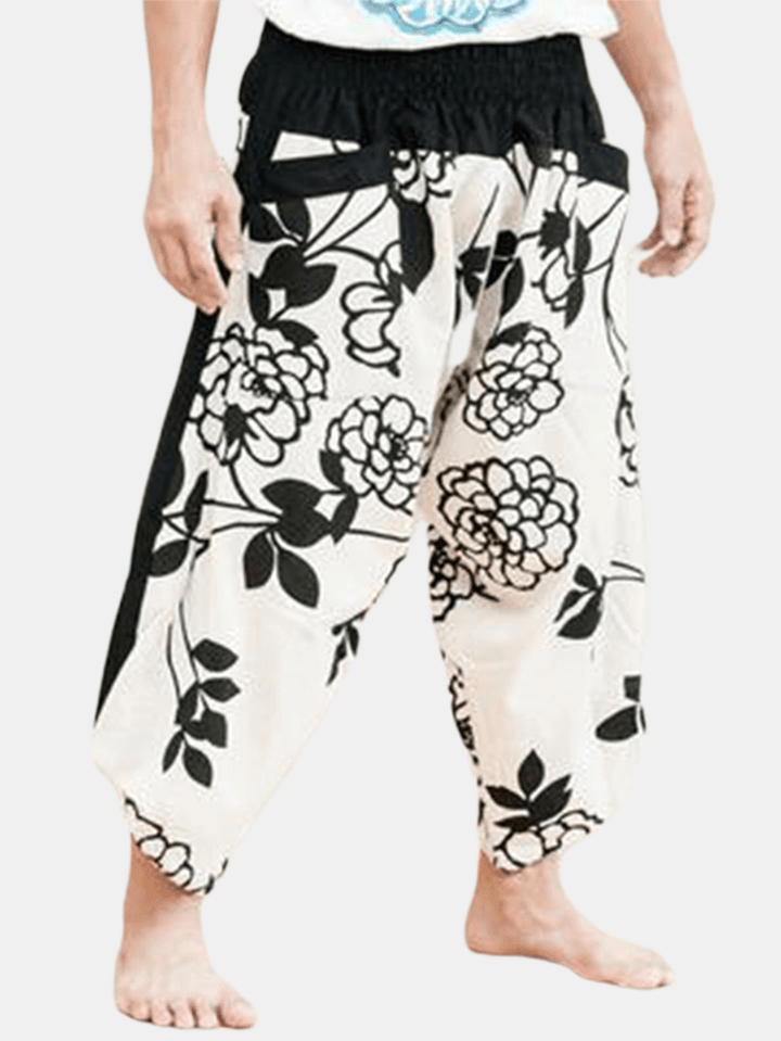 Mens Hippies Floral Loose Yoga Trousers Thai Harem Beach Party Holiday Pants - MRSLM