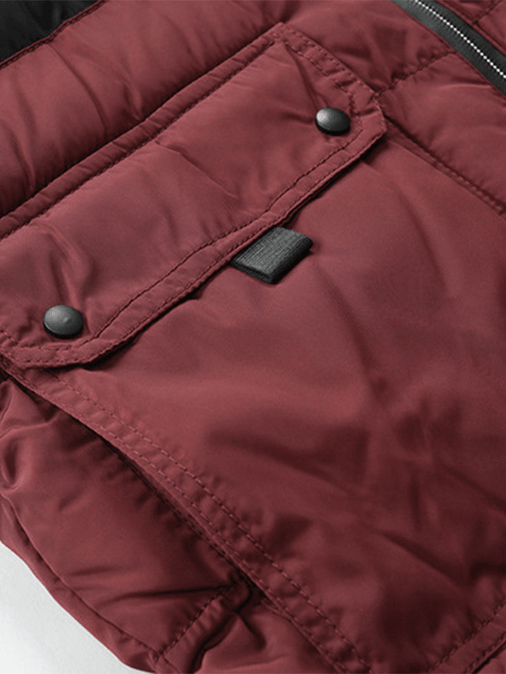 Mens Patchwork Cotton Zipper Casual Thick Warm Detachable Hooded Vest - MRSLM
