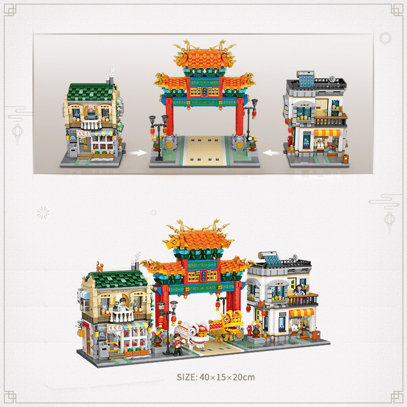 Chinatown Small Particle Building Blocks Street View Mini Assembling Toy Puzzle - MRSLM