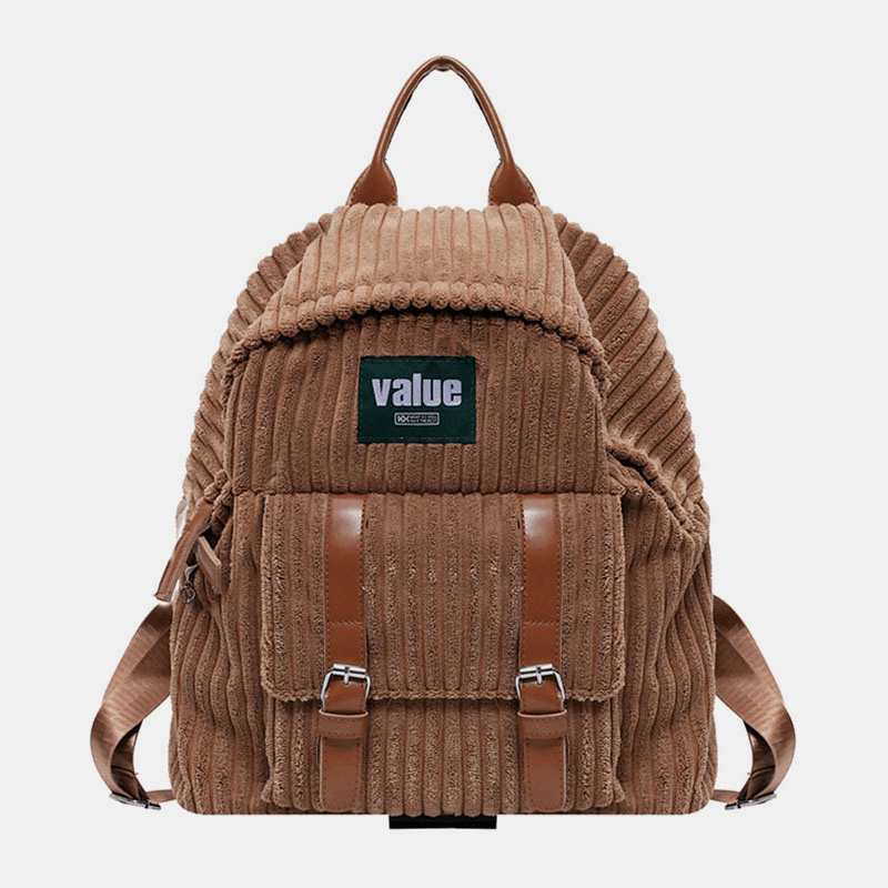 Women Corduroy Solid Color Outdoor Student School Bag Wear-Resistance Casual Backpack - MRSLM