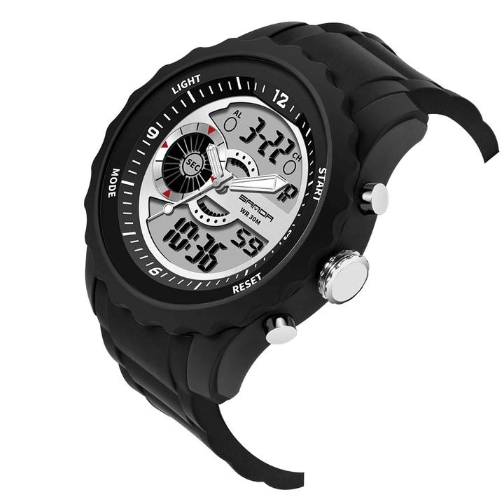 SANDA 769 Dual Digital Digital Watch Men PU Stopwatch Luminous Display Calendar Outdoor Sport Watch - MRSLM