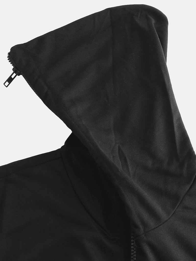 Men Solid Color Hooded Pocket Short Sleeve Home Jumpsuit Zipper Sleepwear - MRSLM