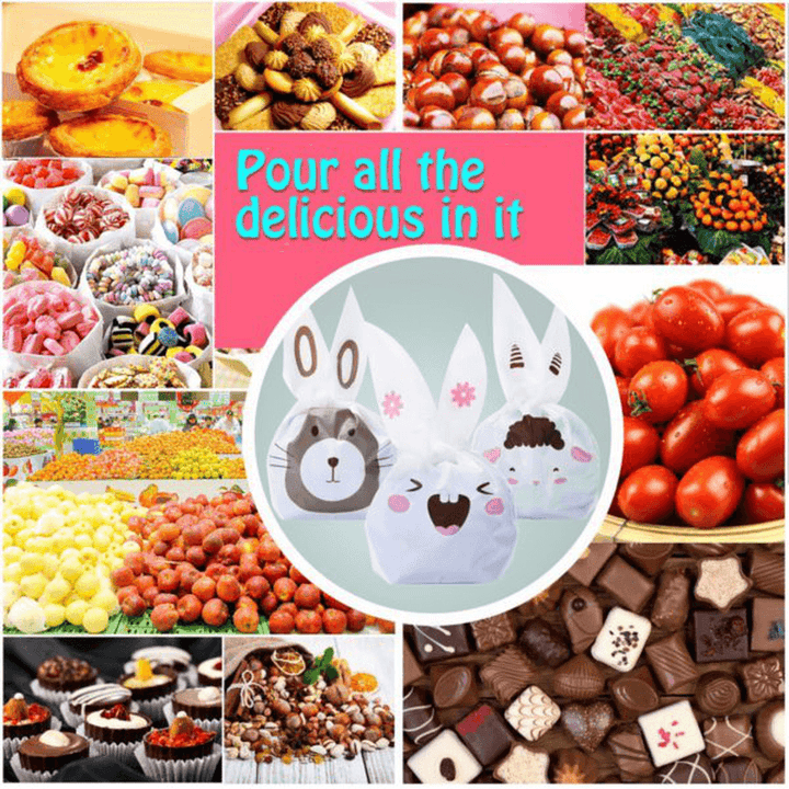 50Pcs Cute Easter Bunny Cookies Bag Wedding Decoration Kawaii Rabbit Ear Plastic Candy Bag - MRSLM