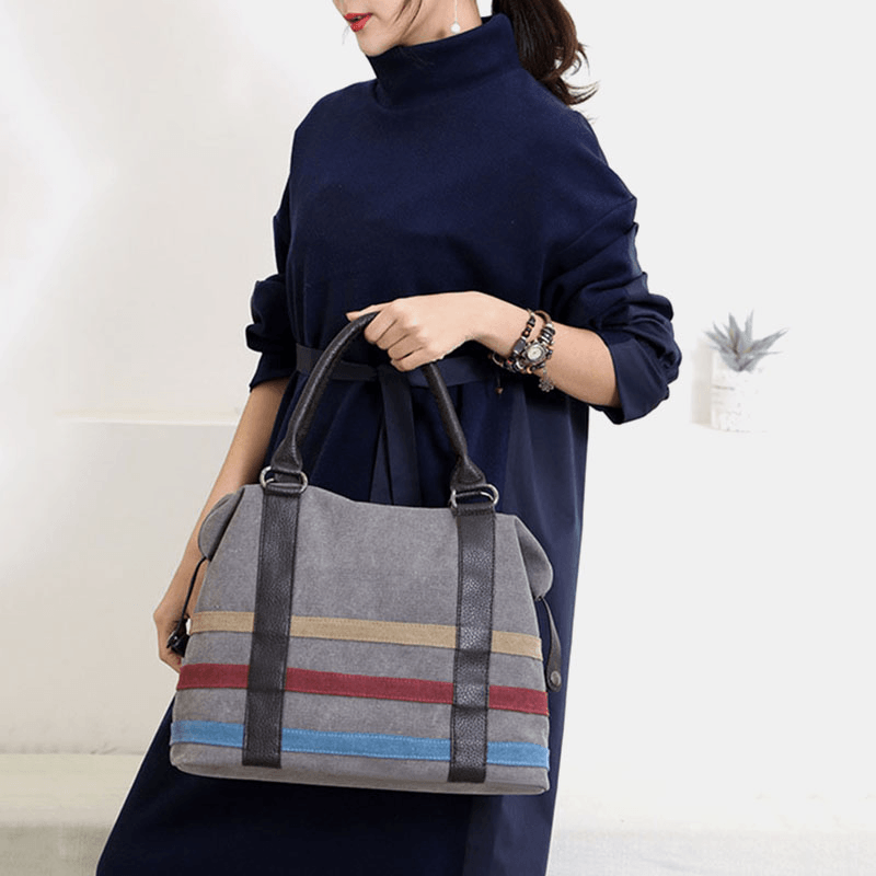 Women Patchwork Canvas Handbag Crossbody Bag - MRSLM