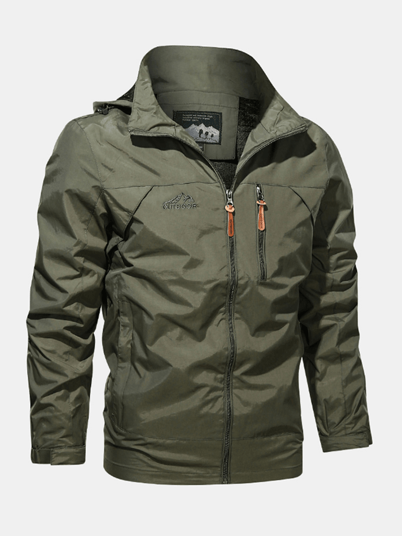 Mens Windproof Multi Pocket Windproof Waterproof Zipper Hooded Jacket - MRSLM