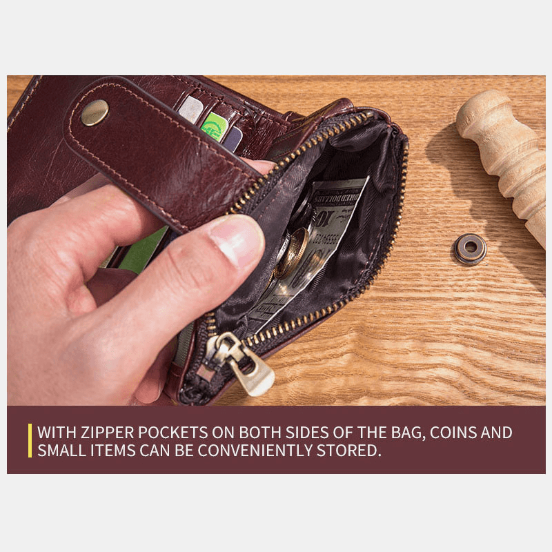 Bullcaptain Men Genuine Leather Vintage RFID Blocking Foldable Anti-Theft Chain Walllet Card Holder - MRSLM