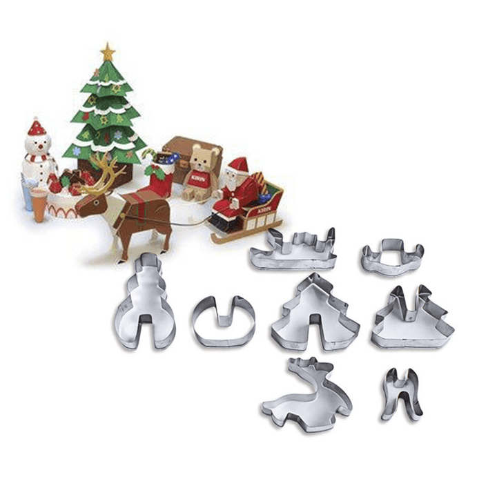 Honana 8PCS 3D Christmas Scenario Cookie Cutter Mold Set Stainless Steel Fondant Cake Mould - MRSLM