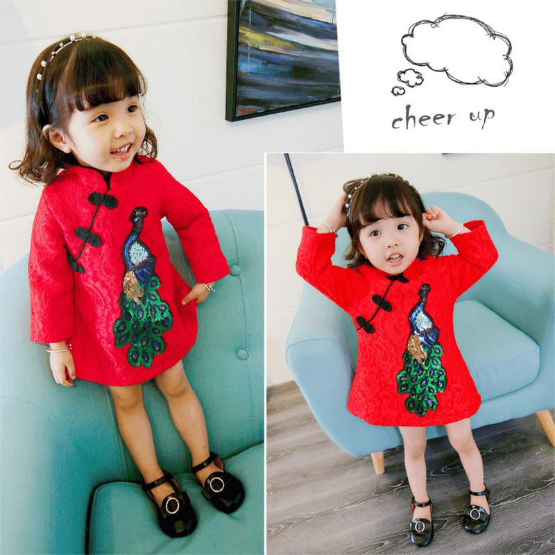 Qz6117 Baby a Small Xuan on Behalf of Autumn and Winter Baby Baby Girls Dress Cheongsam Dress Skirt New Year - MRSLM