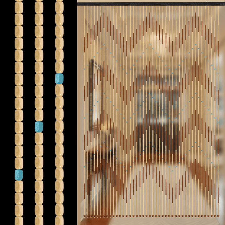90X195Cm 41 Line Wooden Bead String Door Curtain Blinds Fly Screen for Porch Bedroom Living Room Bathroom - MRSLM