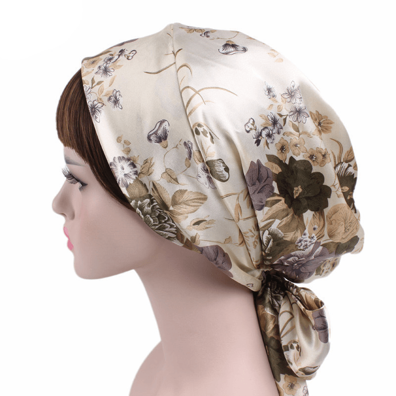 Satin Print Ribbon Bow Turban Hat - MRSLM