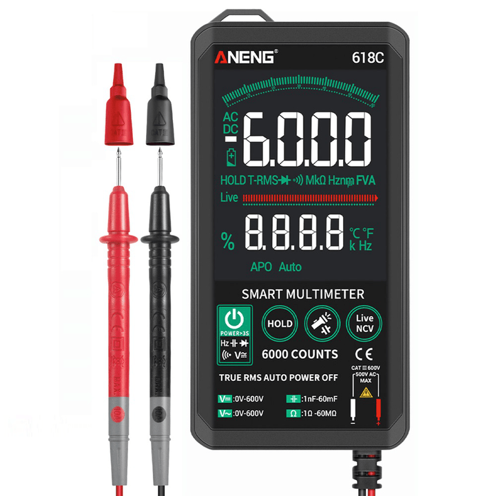 ANENG 618C Digital Multimeter Smart Touch DC Analog Bar True RMS Auto Tester Professional Capacitor NCV Testers Meter - MRSLM