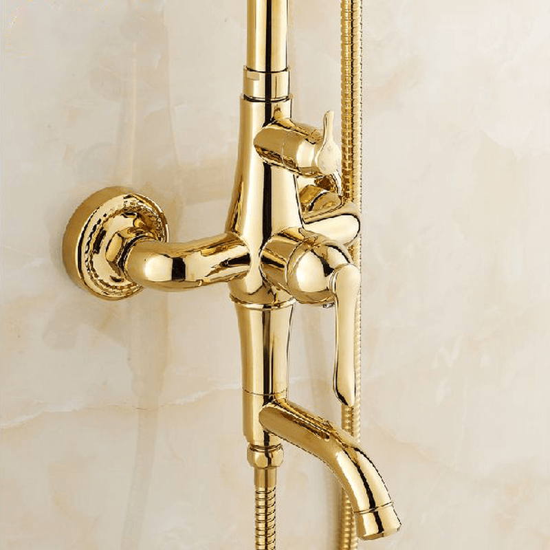 WANFAN GY-8336 Bathroom Wall Mounted Luxury Plated Rainfall Top Handheld Shower Head Mixing Faucet Shower Set - MRSLM