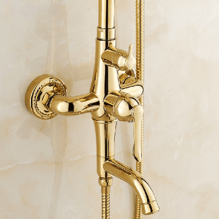 WANFAN GY-8336 Bathroom Wall Mounted Luxury Plated Rainfall Top Handheld Shower Head Mixing Faucet Shower Set - MRSLM