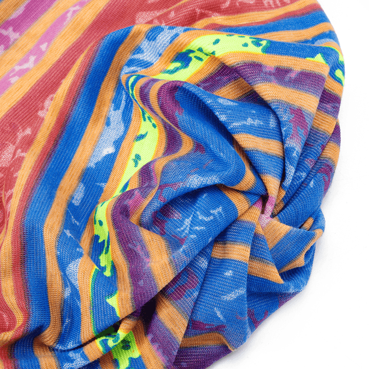 Women Cotton Earmuffs Rainbow Stripe Beanie Hat Scarf - MRSLM