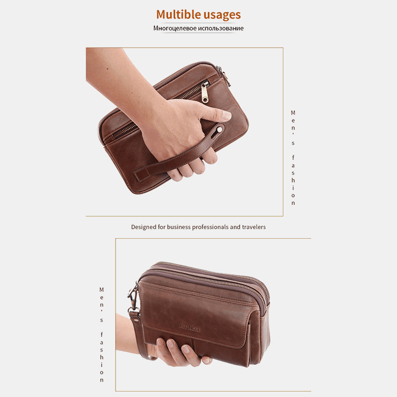 Men Vintage Genuine Leather Large Capacity Crossbody Bag - MRSLM