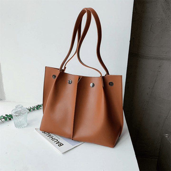2 Pcs Women PU Leather Rivet Hasp Wild Large Capacity Ruched Bag Shoulder Bag Handbag - MRSLM