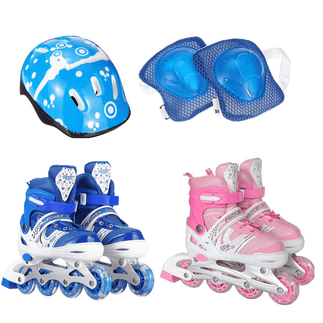 Children'S Adjustable Skates Full Set Single Flash Ice Skate Shoes for Boys and Girls Inline Skates for Beginners - MRSLM