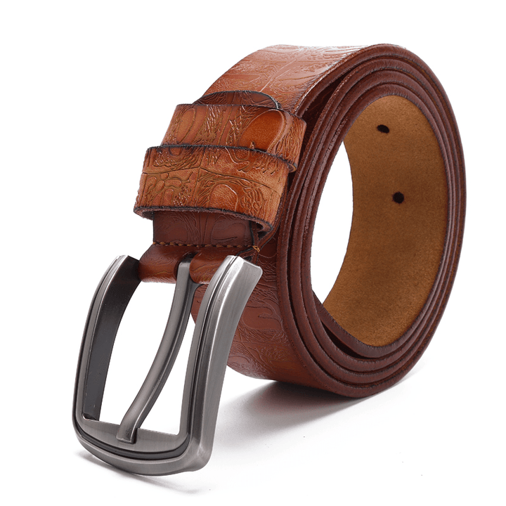 125CM Men Business Cow Leather Belt with Anti-Scratch Buckle - MRSLM