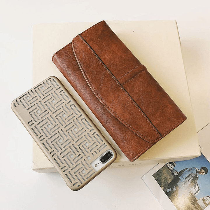 Unisex Faux Leather Retro Trifold Hand-Carry Multi-Slot 5.5 Inch Phone Clutch Bag Purse Wallet - MRSLM