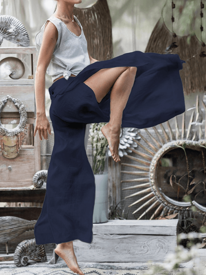 Wide Leg Women Casual Loose Solid Color Elastic Waist Trousers Pants - MRSLM