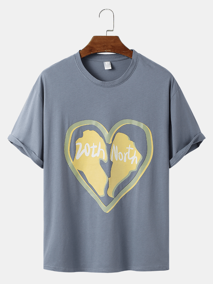 Mens Cotton Heart Shaped Print Crew Neck T-Shirts - MRSLM