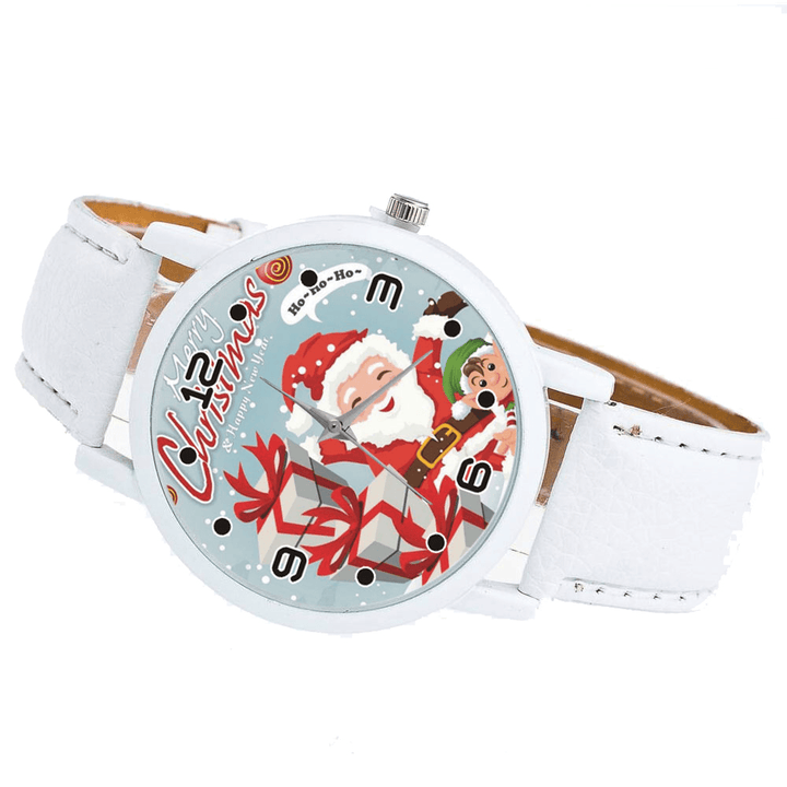 Fashion Christmas Santa Claus with Gift Pattern Cute Watch Leather Strap Men Women Quartxz Watch - MRSLM