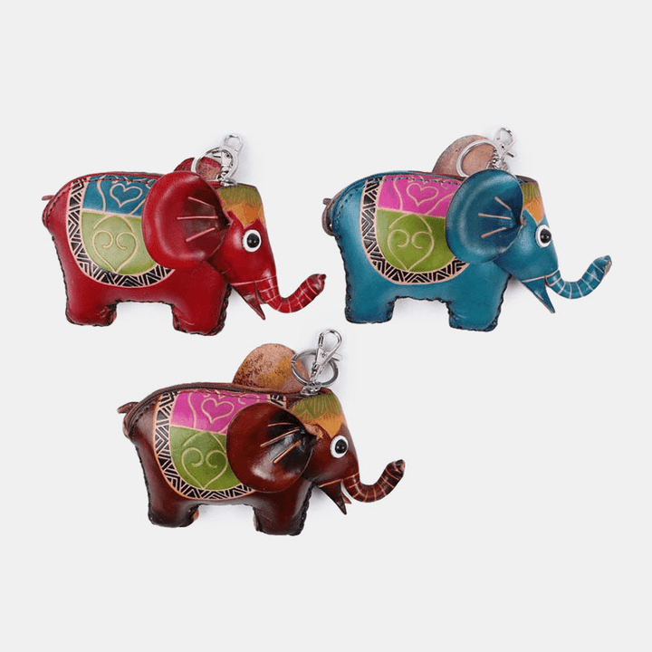 Unisex Genuine Leather Animal Cute Elephant Shape Coin Bag Storage Wallet Pendant - MRSLM