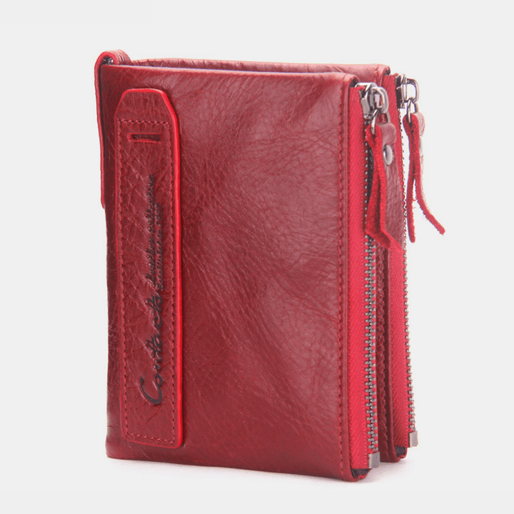 Men Genuine Leather Vintage Zipper Wallet Card Holder - MRSLM