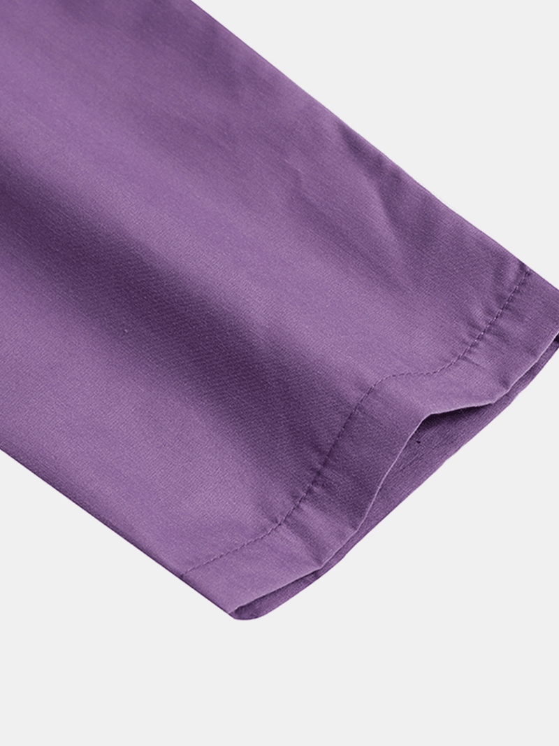 Women Solid Color Button Pocket Lapel Collar High-Low Hem Long Sleeve Shirt Dress - MRSLM