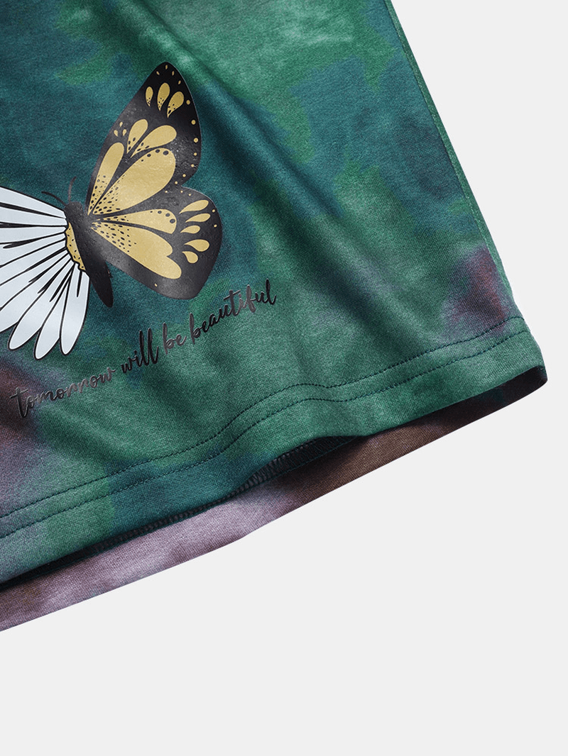 Mens Tie Dye Butterfly Print Elastic Waist Shorts - MRSLM
