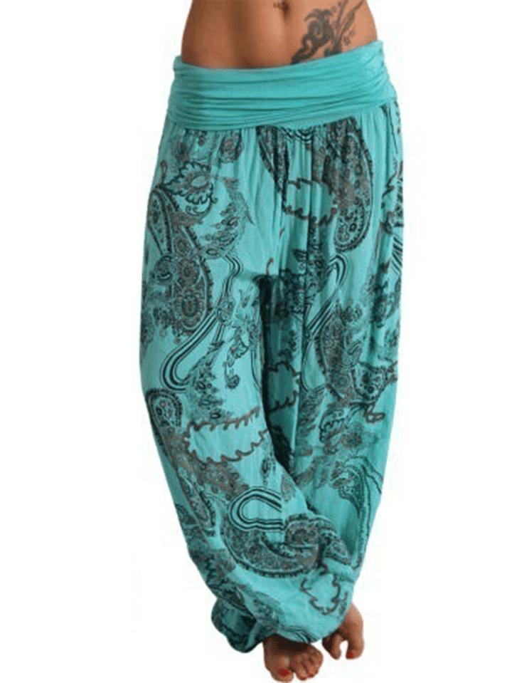 Women Casual Loose Floral Print High Waist Wide Leg Yoga Pants - MRSLM