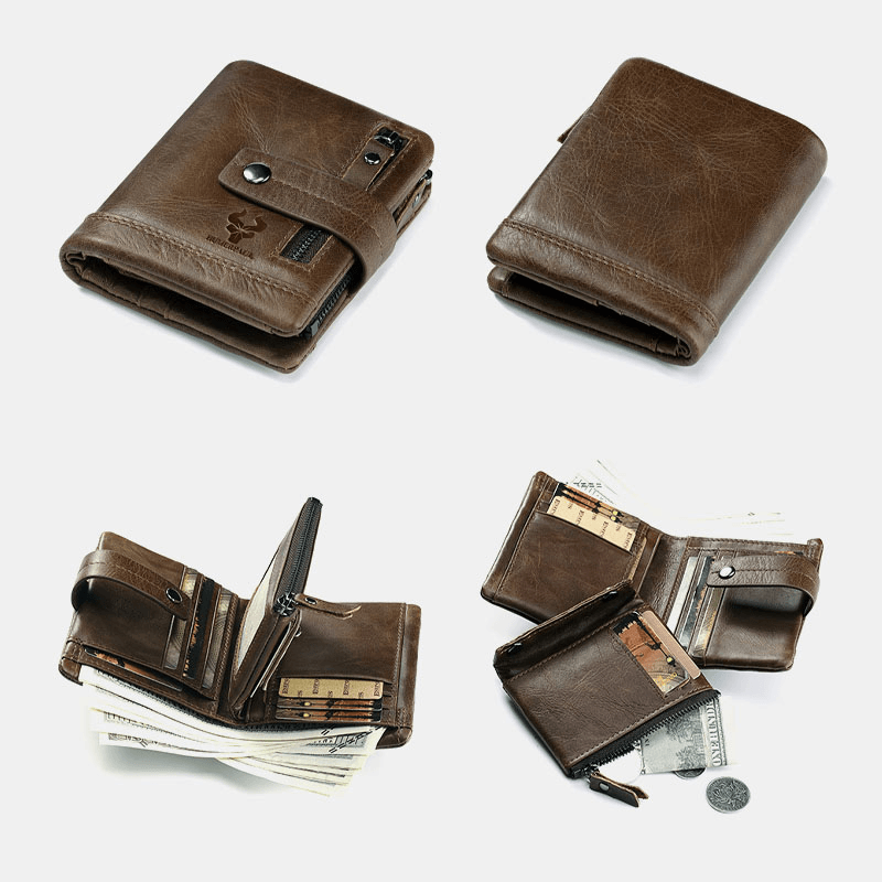 Men Genuine Leather Multifunctional Bifold Multi-Card Slot Card Holder Coin Purse Money Clip Wallet - MRSLM