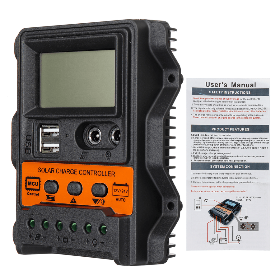 12V/24V 10A/20A/30A Solar Panel Battery Regulator Auto Charge Controller - MRSLM