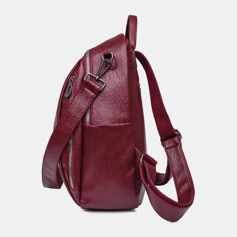 Women Dual-Use Fashion Large Capacity Main Pocket Backpack PU Soft Leather Back Anti-Theft Zipper Pocket Shoulder Bag Handbag - MRSLM