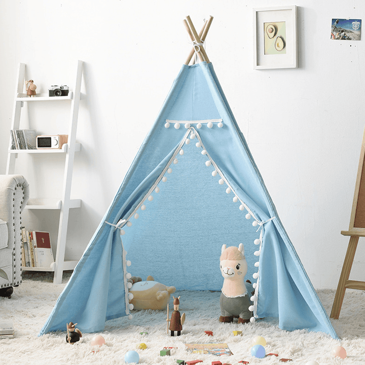 1.35M/1.6M /1.8M Large Cotton Canvas Kids Teepee Triangle Tent Children Indian Playhouse Pretend Play Tent Decoration Game House Boy Girls Gifts - MRSLM