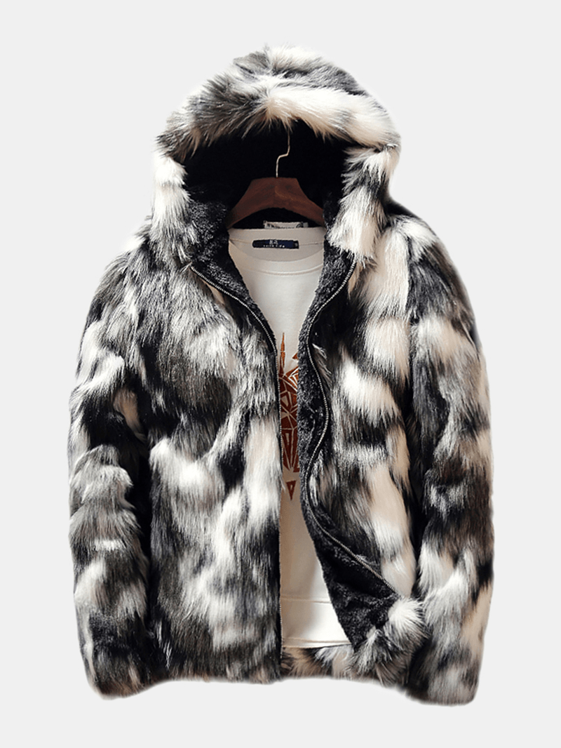 Mens Winter Faux Fur Thick Warm Hooded Casual Zipper Jacket - MRSLM