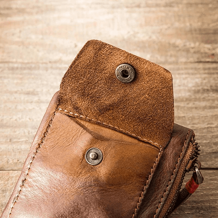 Men Genuine Leather Vintage Coin Bag Wallet Key Bag Coin Purse - MRSLM