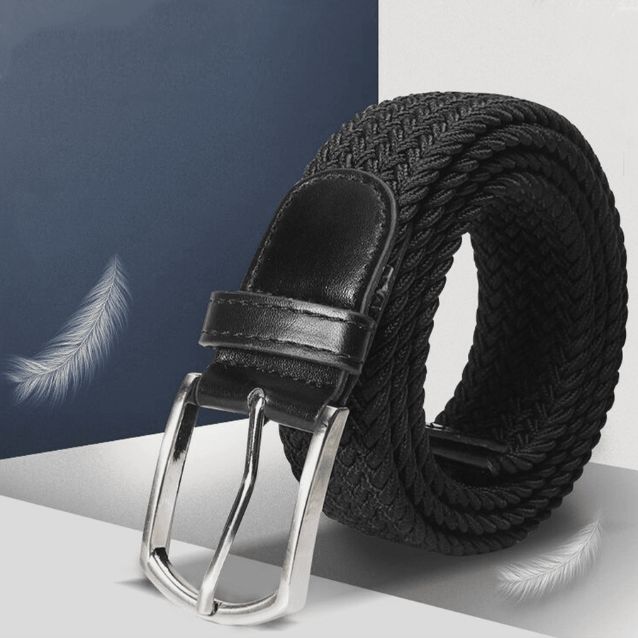 Unisex PU 110 CM Elastic Woven Style Casual Pin Buckle Jeans Belt - MRSLM