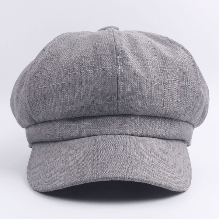 Women Ladies Vintage Octagonal Cap Soft Solid Beret Hat Newsboy Flat Hat - MRSLM