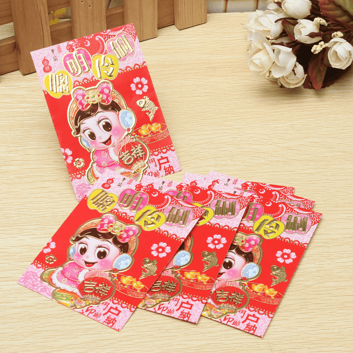 6Pcs Clever Chinatown Chinese Spring Festival Red Envelope Lucky Money Bag New Year - MRSLM