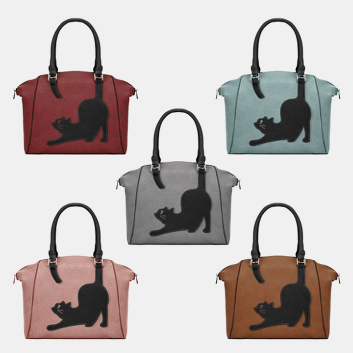 Women Faux Leather Fashion Large Capacity Cat Bag Handbag - MRSLM