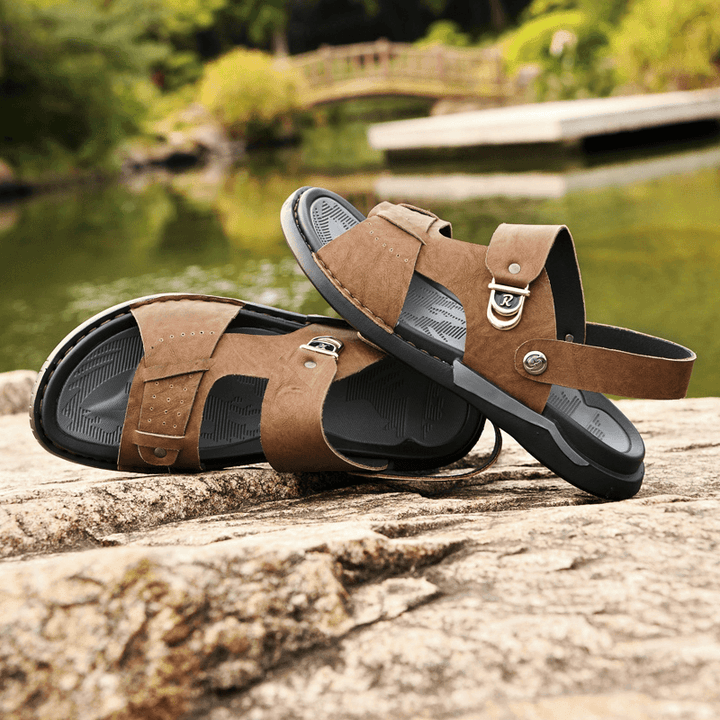 Men Microfiber Leather Two-Ways Breathable Soft Non-Slip Casual Outdoor Sandals - MRSLM