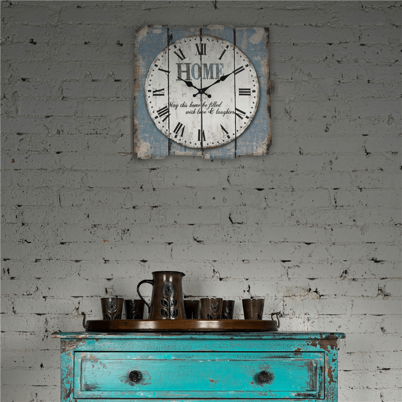 Stonebriar Square 15'' Wall Clock Rustic Farmhouse Worn Roman Numeral Vintage - MRSLM