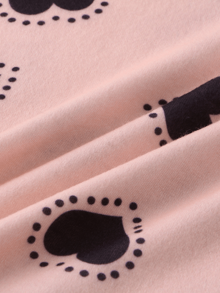 Women Funny Hearts Print Short Sleeve Elastic Waist Drawstring Casual Pajama Set - MRSLM